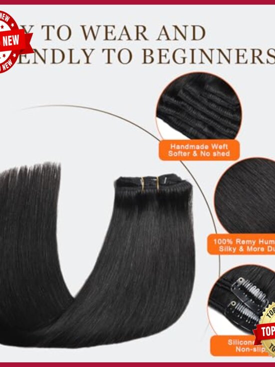 22\'\' Straight Clip-In Human Hair Extensions, Invisible Seamless Weft main image 6